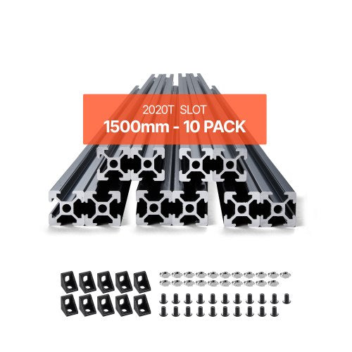 10PCS 59 in (1500 mm) T Slot 2020 Aluminum Extrusion Profile, European Standard Anodized Linear Rail, High-Strength Extruded Aluminum Rail for 3D Printer, CNC Machine DIY, Laser Engraving, Black