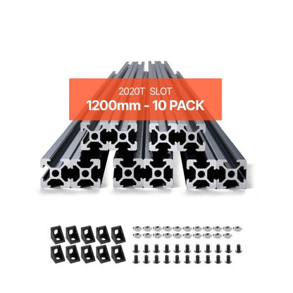 10PCS 47.2 in (1200mm) T Slot 2020 Aluminum Extrusion Profile, European Standard Anodized Linear Rail, High-Strength Extruded Aluminum Rail for 3D Printer, CNC Machine DIY, Laser Engraving, Black