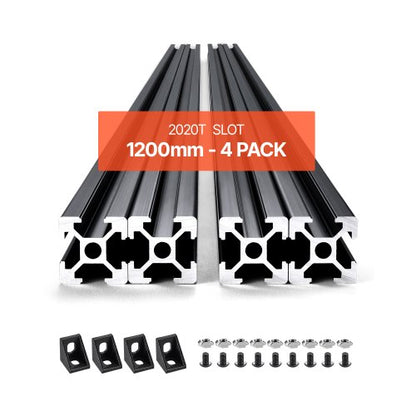 4PCS 47.2 in (1200mm) T Slot 2020 Aluminum Extrusion Profile, European Standard Anodized Linear Rail, High-Strength Extruded Aluminum Rail for 3D Printer, CNC Machine DIY, Laser Engraving, Black