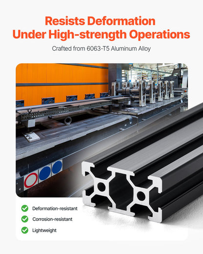 5PCS 78.7 in (2000mm) T Slot 2040 Aluminum Extrusion Profile, European Standard Anodized Linear Rail, High-Strength Extruded Aluminum Rail for 3D Printer, CNC Machine DIY, Laser Engraving, Black