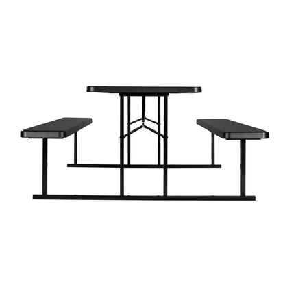 Foldable Picnic Table, 6 FT Folding Picnic Tables with Benches, Steel Outdoor Bench Set with Umbrella Hole, Large Outside Dining Table for Patio Garden Yard Poolside (Black)