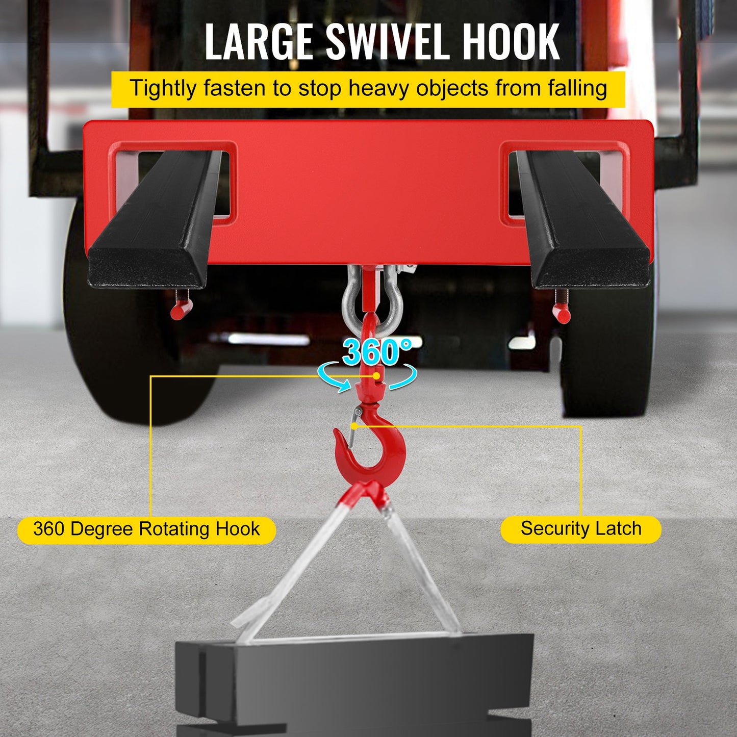 2 Ton Forklift Lifting Hook 4000 LBS/2000KG Capacity Lift Truck Fork Hoist Swivel Hook Mobile Crane Forklift Attachments