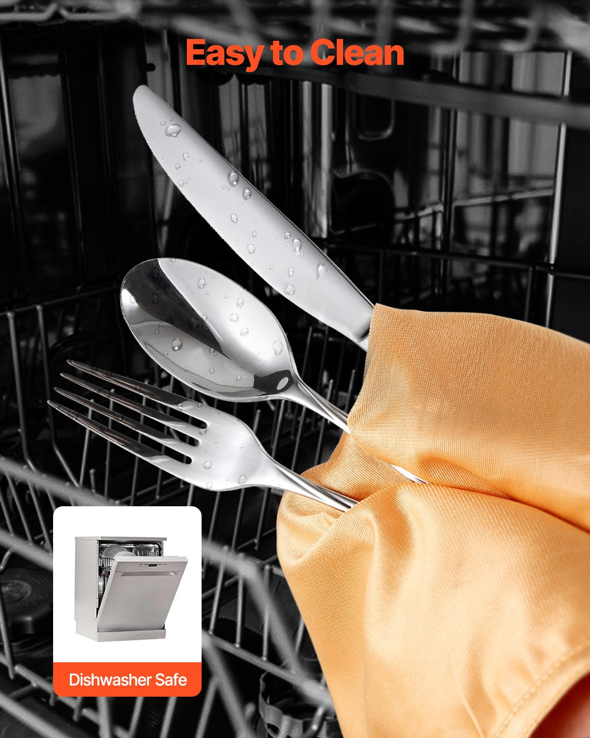 30-teiliges Besteckset aus lebensmittelechtem Edelstahl, hochglanzpoliert, spülmaschinenfest, für 6 Personen, inklusive Messer, Gabel und Löffel.