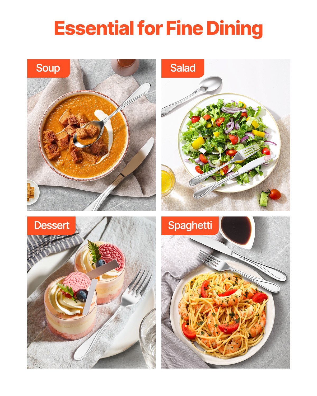 30-teiliges Besteckset aus lebensmittelechtem Edelstahl, hochglanzpoliert, spülmaschinenfest, für 6 Personen, inklusive Messer, Gabel und Löffel.