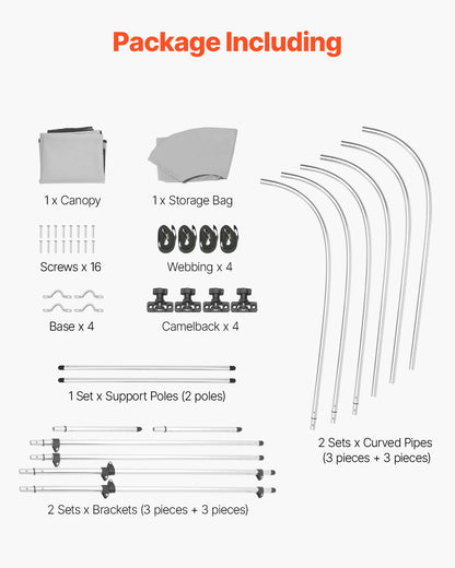 3 Bow Boat Bimini Tops, 600D Polyester Canopy with Aluminum Alloy Frame, Waterproof & Sun Shade Boat Awning Canopy with Storage Bag, 2 Support Poles, 4 Straps, 72"Lx(85"-90")Wx46"H, Light Grey