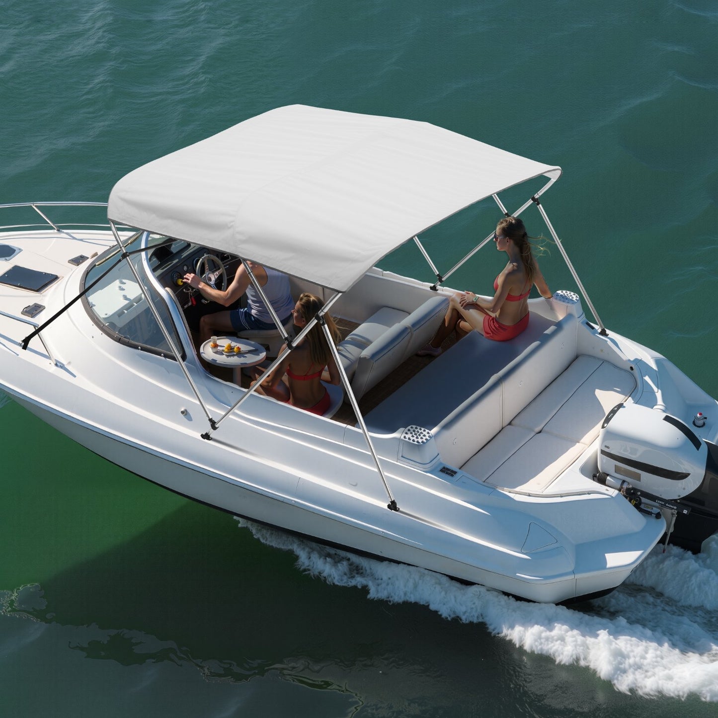 3 Bow Boat Bimini Tops, 600D Polyester Canopy with Aluminum Alloy Frame, Waterproof & Sun Shade Boat Awning Canopy with Storage Bag, 2 Support Poles, 4 Straps, 72"Lx(85"-90")Wx46"H, Light Grey