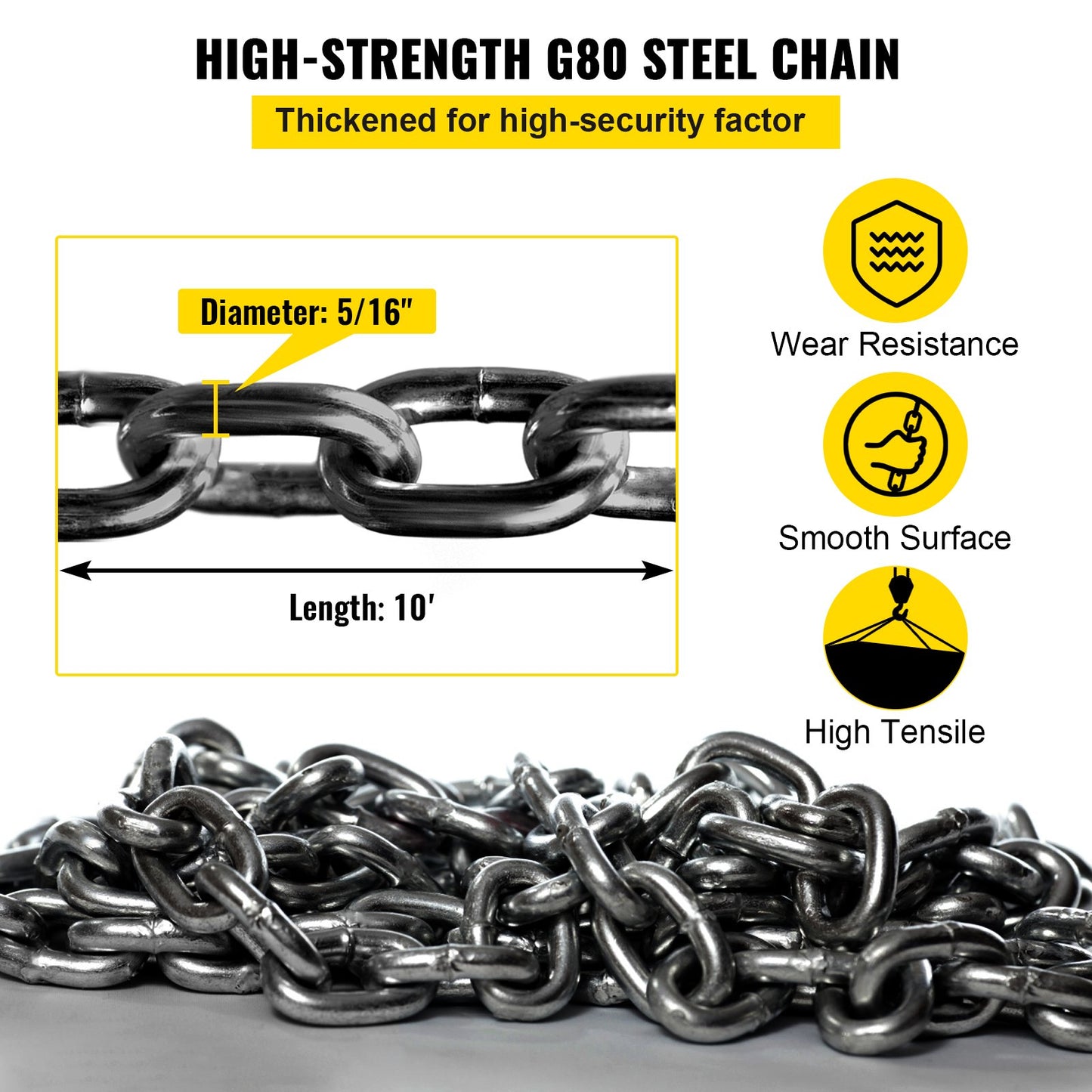 10ft Lifting Chain Sling, 5/16 inch Hanging Lift Chain, 11000lbs Capacity G80 Alloy Steel Engine Chain Hoist Lifts Heavyy Duty 5 Ton with 4 Leg Grab Hooks and Adjuster