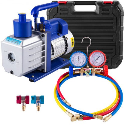 Vacuum Pump Kit HVAC Single Stage AC Vacuum Pump 283 L/min(4.8CFM) 246W(1/3HP) Air Vacuum Pump with 3 Valve A/C Manifold Gauge Set Refrigerant Air Conditioning