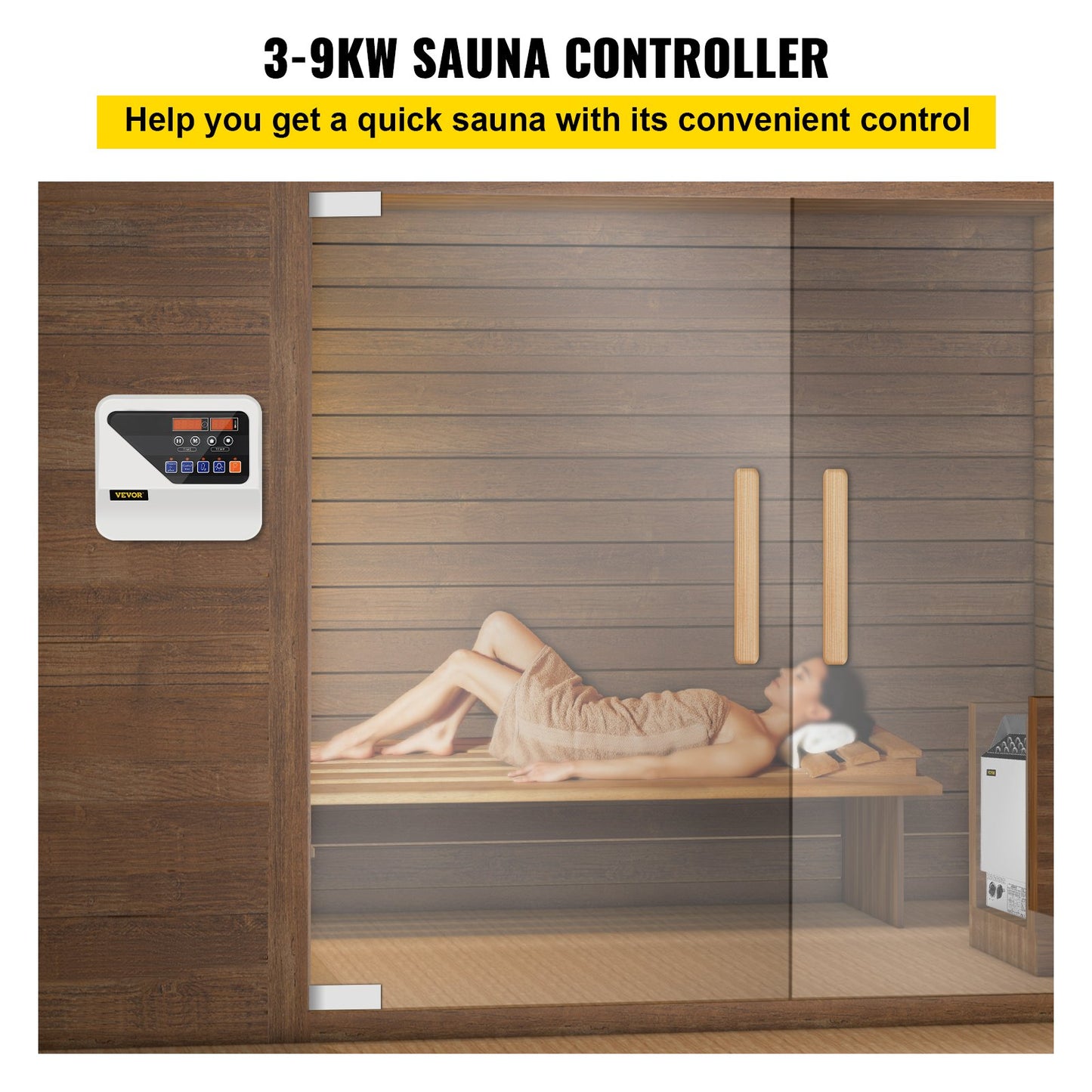 External Sauna Heater Controller for 3KW-9KW Sauna Heaters Control Unit Sauna Stove Controller 104-221℉ Time Temperature