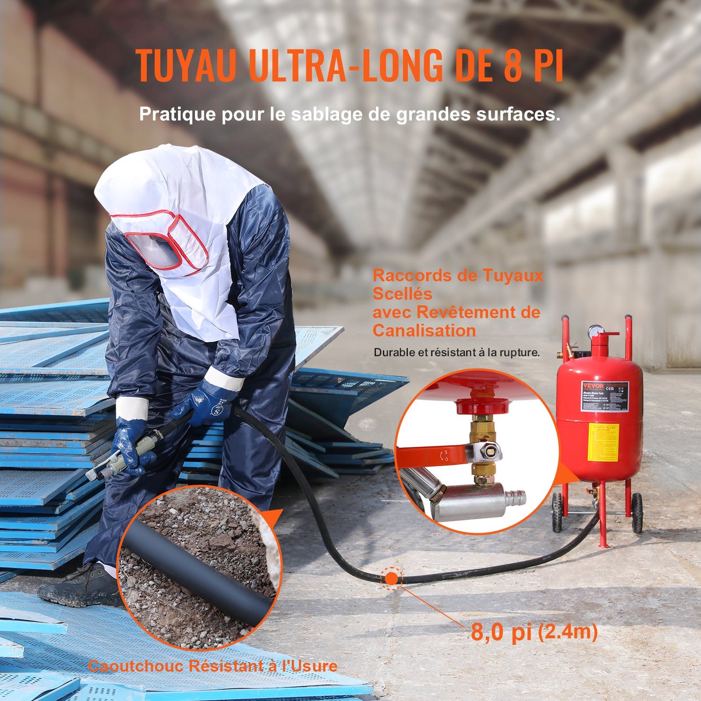 10Gal/40L Sandblaster Equipped with Nozzle Shut-Off Valve Pressure Gauge Ceramic Nozzle 2.5m Hose Filling Funnel Watertrap 6\" Rubber Wheels Grit Power Sand Blasters Portable Sandblasting Equipm