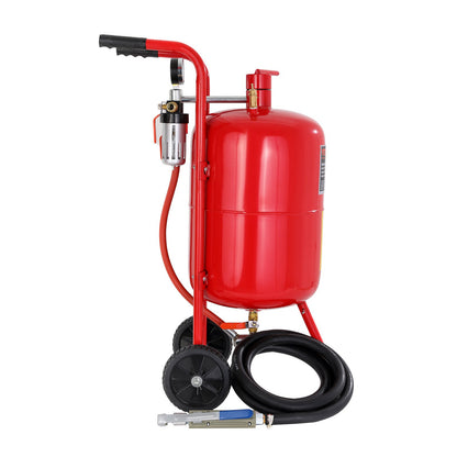 10Gal/40L Sandblaster Equipped with Nozzle Shut-Off Valve Pressure Gauge Ceramic Nozzle 2.5m Hose Filling Funnel Watertrap 6\" Rubber Wheels Grit Power Sand Blasters Portable Sandblasting Equipm