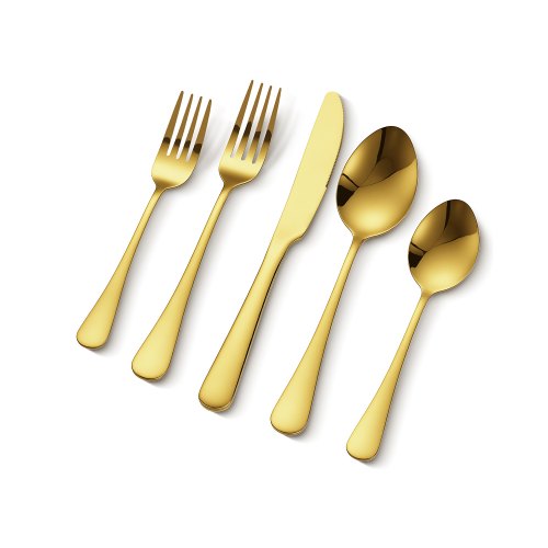 100-teiliges goldenes Silberbesteck-Set, lebensmittelechtes Edelstahl-Besteck für 20 Personen, hochglanzpoliertes Besteckset, spülmaschinenfest, inklusive Messer, Gabel und Löffel