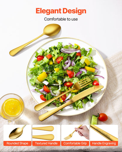 100-teiliges goldenes Silberbesteck-Set, lebensmittelechtes Edelstahl-Besteck für 20 Personen, hochglanzpoliertes Besteckset, spülmaschinenfest, inklusive Messer, Gabel und Löffel