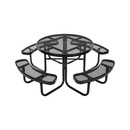 Heavy-Duty Picnic Table, Outdoor Furniture Weather Resistant Patio Dining Set, Coated Steel Tables with Umbrella Hole, 46" Round Table and Bench Set, for Garden, Backyard, Porch (Black)
