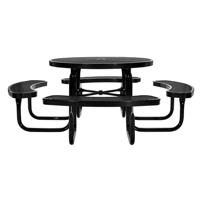 Heavy-Duty Picnic Table, Outdoor Furniture Weather Resistant Patio Dining Set, Coated Steel Tables with Umbrella Hole, 46" Round Table and Bench Set, for Garden, Backyard, Porch (Black)