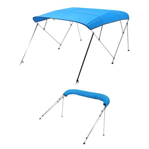 4 Bow Boat Bimini Tops, 600D Polyester Canopy with Aluminum Alloy Frame, Waterproof & Sun Shade Boat Awning Canopy with Storage Bag, 2 Support Poles, 4 Straps, 96"Lx(73"-78")Wx54"H, Pacific Blue