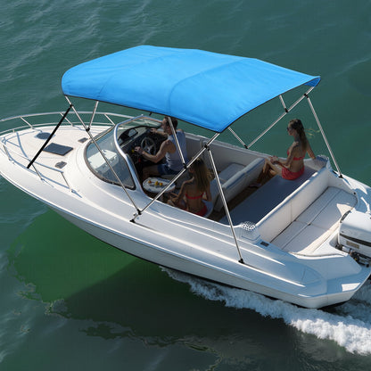4 Bow Boat Bimini Tops, 600D Polyester Canopy with Aluminum Alloy Frame, Waterproof & Sun Shade Boat Awning Canopy with Storage Bag, 2 Support Poles, 4 Straps, 96"Lx(73"-78")Wx54"H, Pacific Blue