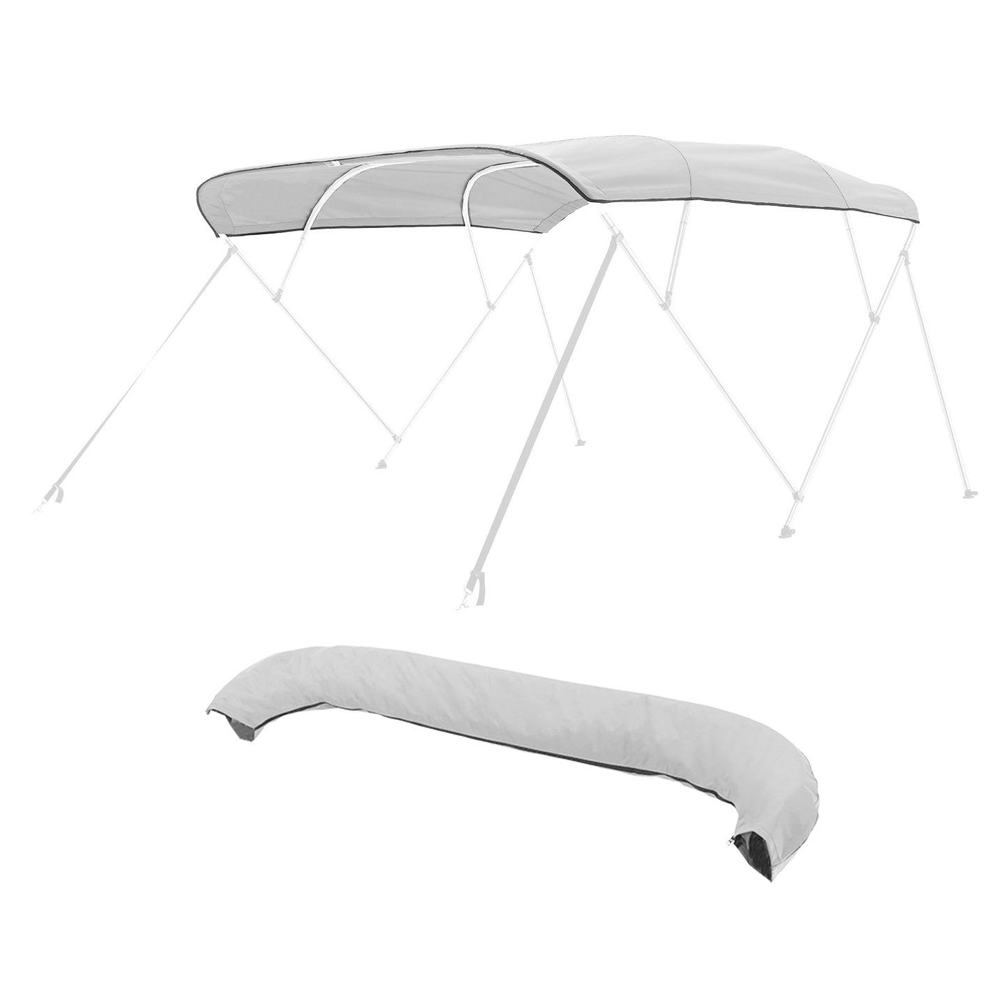 4 Bow Boat Bimini Tops, 600D Polyester Canopy, Waterproof & Sun Protection Boat Awning Canopy with Storage Bag, Bimini Top Replacement, 96"Lx(91"-96")W, Light Grey (Support Frame Not Included)