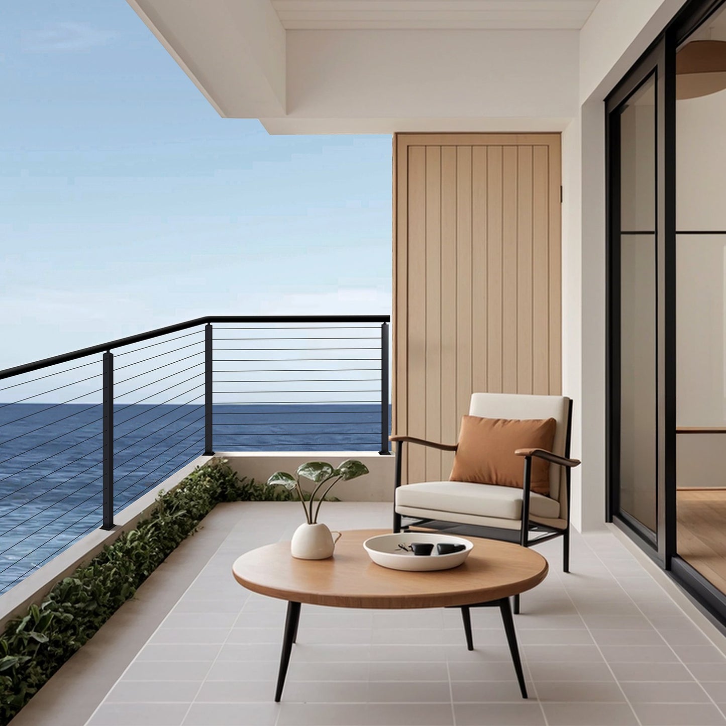 4-Pack Cable Railing Post, 42x1x2 In Horizontal-Hole Deck Railing Post with Pre-Drilled Holes, Stainless Steel Cable Rail Post with Horizontal and Curved Bracket, Black, 4JZLGZXHS106REP67001V0