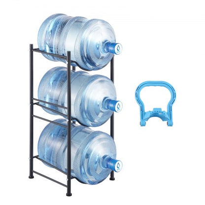 3 Tiers Water Jug Holder, 5 Gallon Water Bottle Holder, Single Row Water Bottle Rack for 3 Bottles, Heavy Duty Water Jug Rack for Kitchen, Office, Living Room, Black