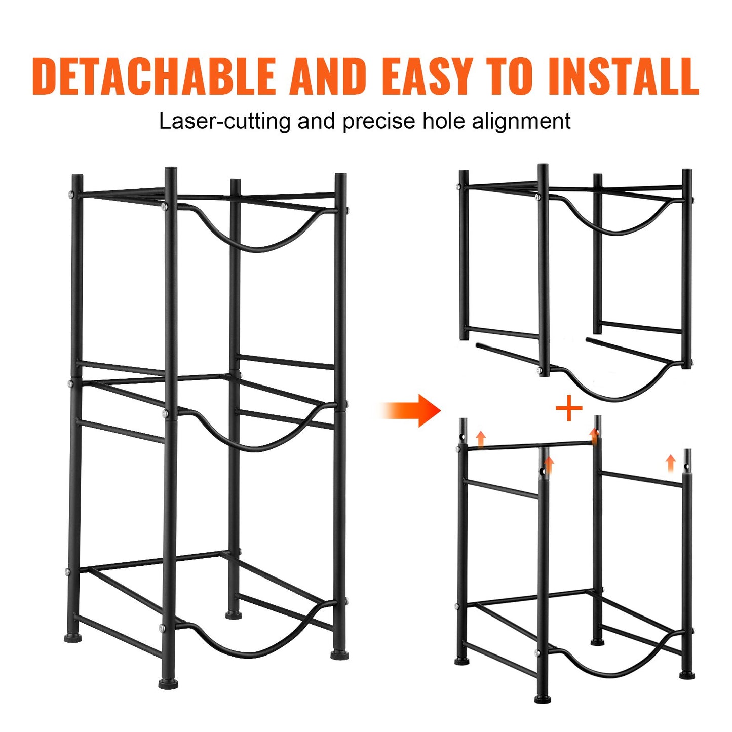 3 Tiers Water Jug Holder, 5 Gallon Water Bottle Holder, Single Row Water Bottle Rack for 3 Bottles, Heavy Duty Water Jug Rack for Kitchen, Office, Living Room, Black