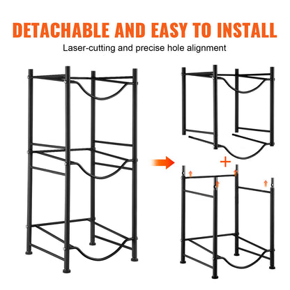 3 Tiers Water Jug Holder, 5 Gallon Water Bottle Holder, Single Row Water Bottle Rack for 3 Bottles, Heavy Duty Water Jug Rack for Kitchen, Office, Living Room, Black