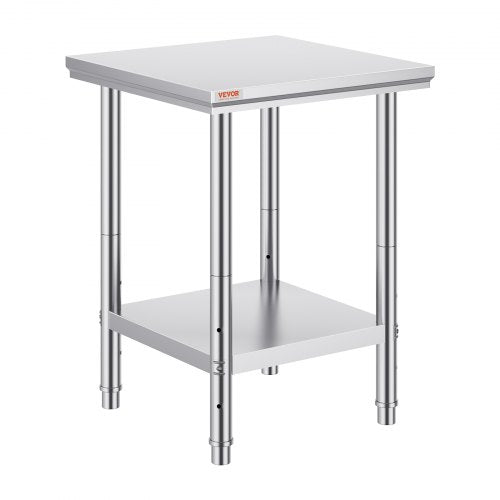 Work Table 24 x 24 x 32 Inches NSF Stainless Steel Work Table for Commercial Kitchen Prep Workbench 60X60X80cm with Lower Shelf Work Table Silvery for Commercial Kitchen Restaurant