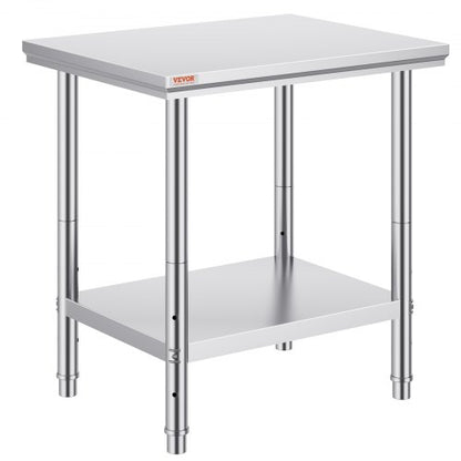Work Table 24 x 30 x 32 Inches NSF Stainless Steel Work Table for Commercial Kitchen Prep Workbench 60X76X80cm with Lower Shelf Work Table Silvery for Commercial Kitchen Restaurant
