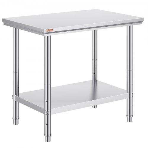 Stainless Steel Prep Table, 900x600x800 mm, 700 lbs Load Capacity, Heavy Duty Metal Worktable with 3 Adjustable Height Levels, Commercial Workstation for Kitchen Garage Restaurant Backyard