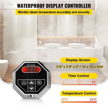 6KW Sauna Bath Steamer with LED Digital Display Steam Bath Generator 6KW Steam Room Generator for Home SPA Steam Generator with Time Control