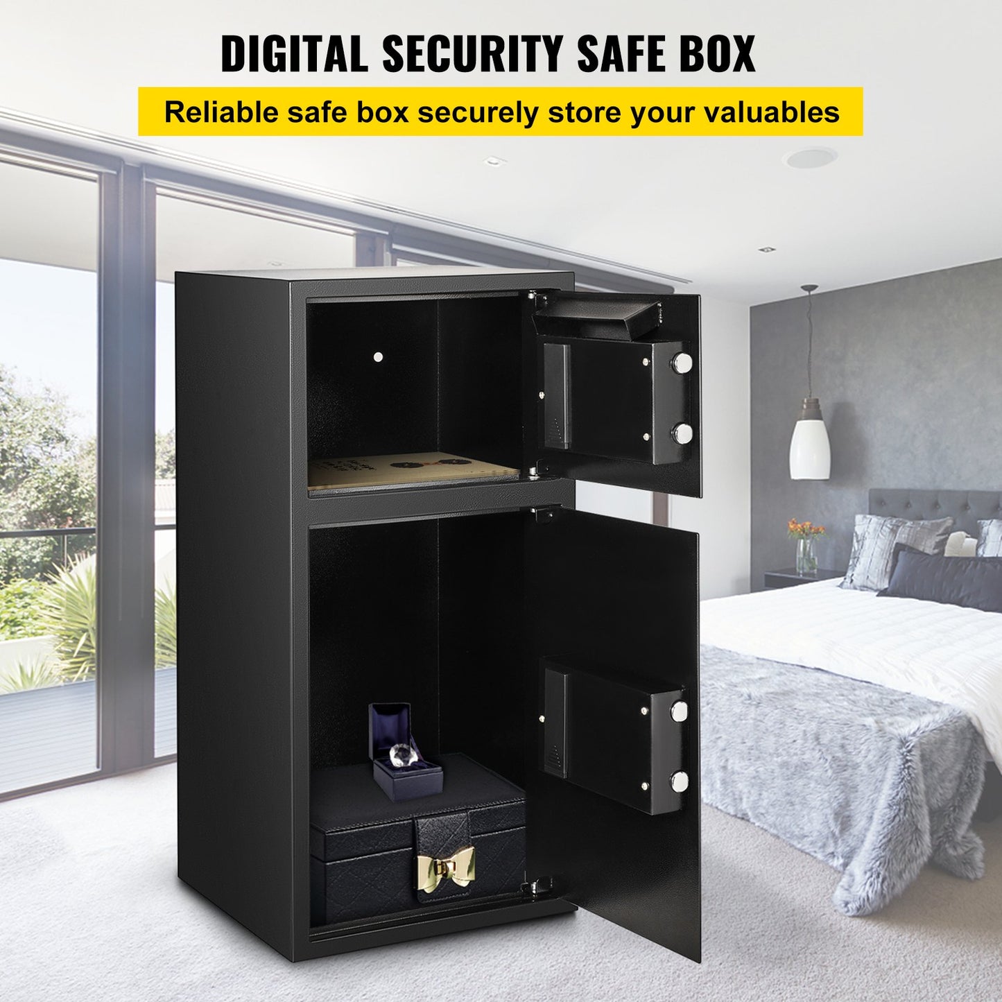 74 L Digital Double Door Safe Depository Box Gun Safes Cash Office Security Lock Strong Iron Larger Digital Safe Box