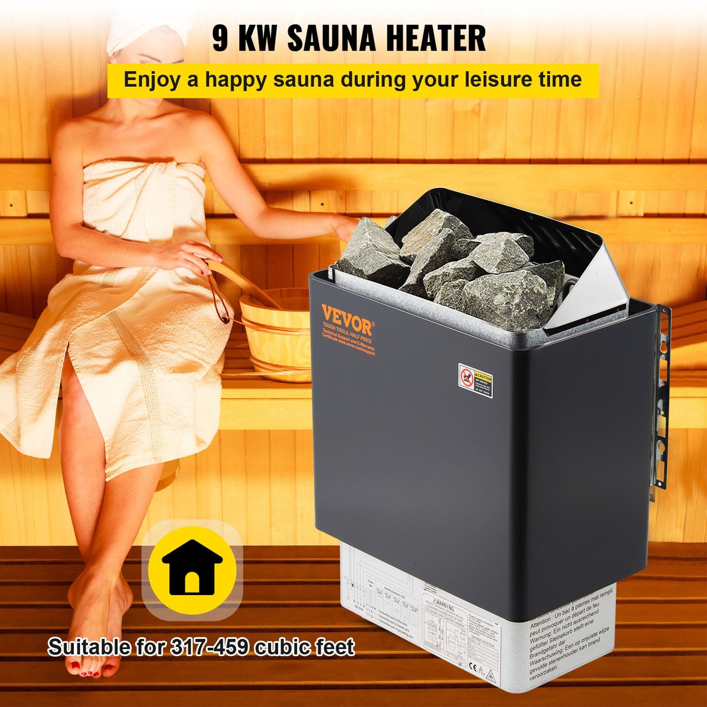 9KW Electric Dry Sauna Heater Stove W/External Controller Stainiless Steel for 9-13m3 Room