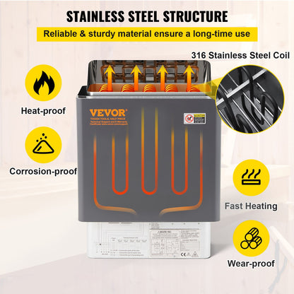 9KW Electric Dry Sauna Heater Stove W/External Controller Stainiless Steel for 9-13m3 Room