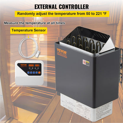 9KW Electric Dry Sauna Heater Stove W/External Controller Stainiless Steel for 9-13m3 Room