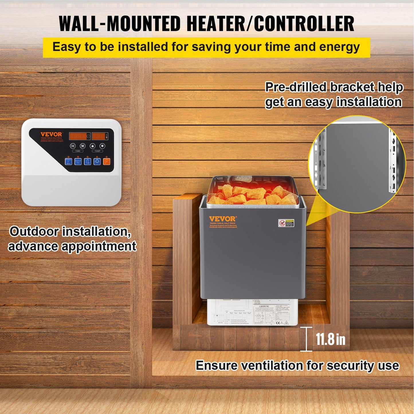 9KW Electric Dry Sauna Heater Stove W/External Controller Stainiless Steel for 9-13m3 Room