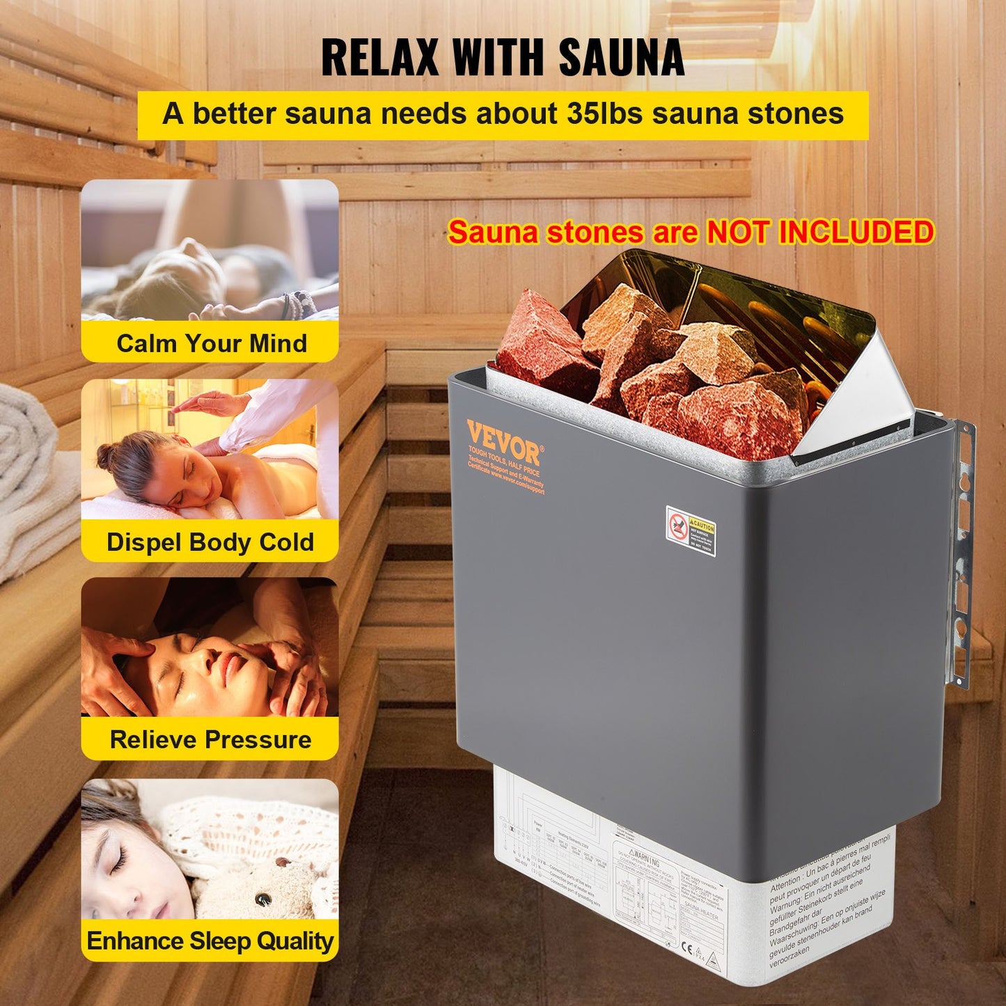 9KW Electric Dry Sauna Heater Stove W/External Controller Stainiless Steel for 9-13m3 Room