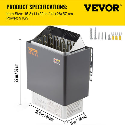 9KW Electric Dry Sauna Heater Stove W/External Controller Stainiless Steel for 9-13m3 Room