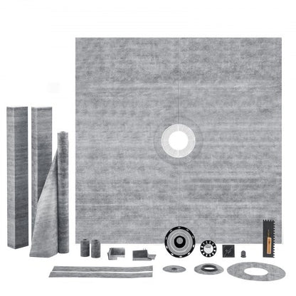 Shower Curb Kit, 1828x1828mm Shower Pan Kit with 50.8mm ABS Central Flange, 101.6mm Stainless Steel Grate, Waterproof Shower Curb & Membrane & Strip, Shower Pan Slope Sticks Fit for Bathroom