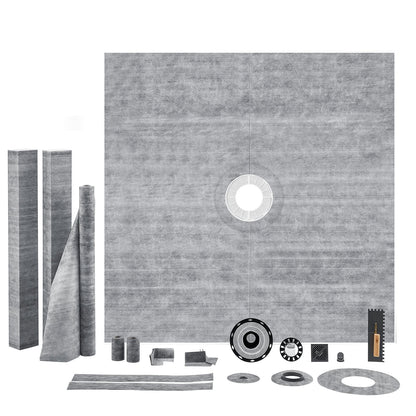 Shower Curb Kit, 1828x1828mm Shower Pan Kit with 50.8mm ABS Central Flange, 101.6mm Stainless Steel Grate, Waterproof Shower Curb & Membrane & Strip, Shower Pan Slope Sticks Fit for Bathroom