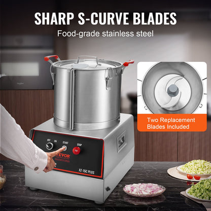 Food Processor & Vegetable Chopper, 16 Quart, 1400W Food-Grade Stainless Steel Food Processor Chopper with 2 Extra S-Curve Blades, Multifunctional for Chopping Vegetables, Meat, Grains, Nuts