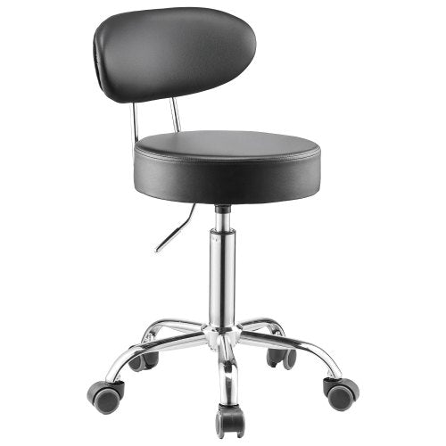 Shop Stool with Backrest, Pneumatic Garage Seat/Work Stool with Wheels, 300 lbs Load, Adjustable Roller Creeper Seat, 360° Swivel Padded Workshop Stool, for Garage, Shop & Auto Repair, Black