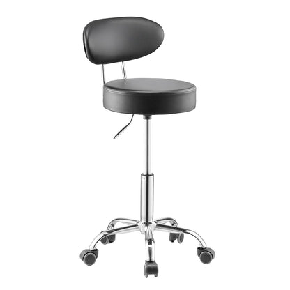 Shop Stool with Backrest, Pneumatic Garage Seat/Work Stool with Wheels, 300 lbs Load, Adjustable Roller Creeper Seat, 360° Swivel Padded Workshop Stool, for Garage, Shop & Auto Repair, Black