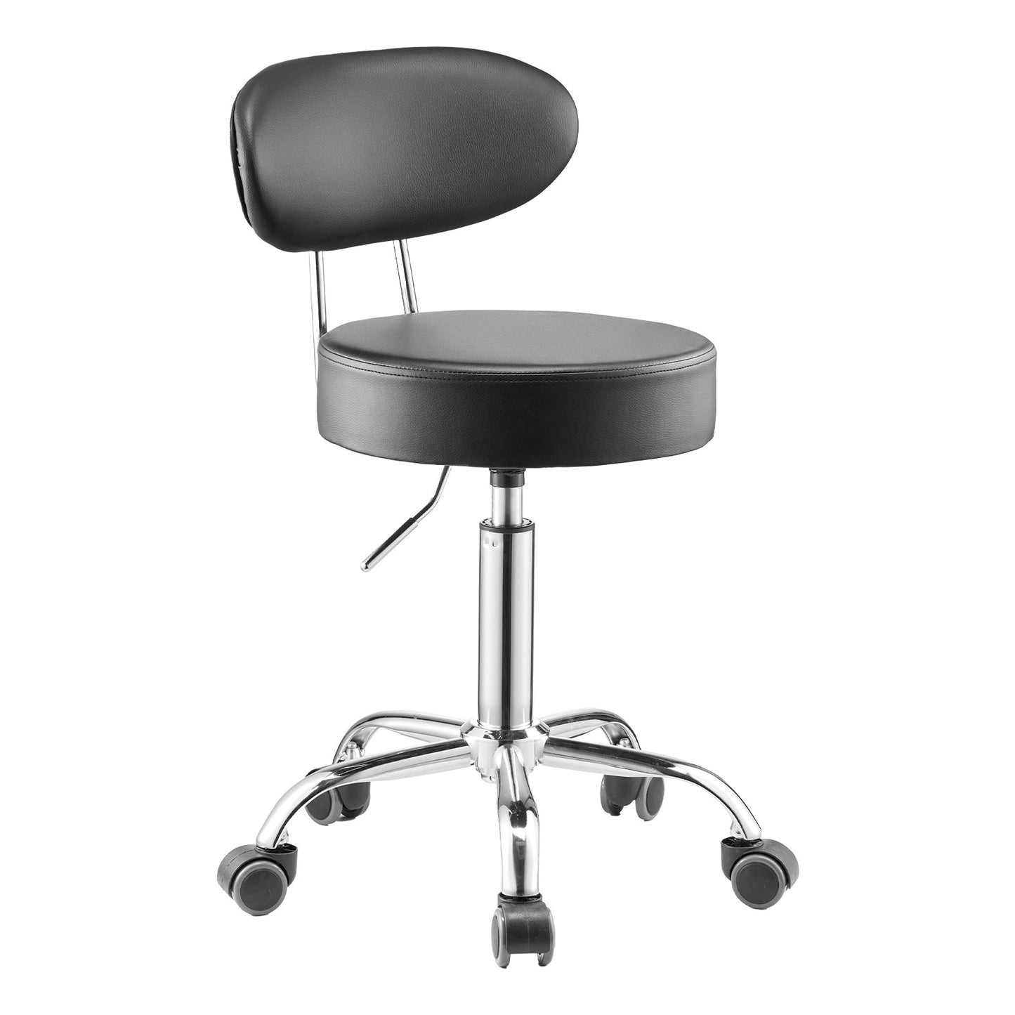 Shop Stool with Backrest, Pneumatic Garage Seat/Work Stool with Wheels, 300 lbs Load, Adjustable Roller Creeper Seat, 360° Swivel Padded Workshop Stool, for Garage, Shop & Auto Repair, Black