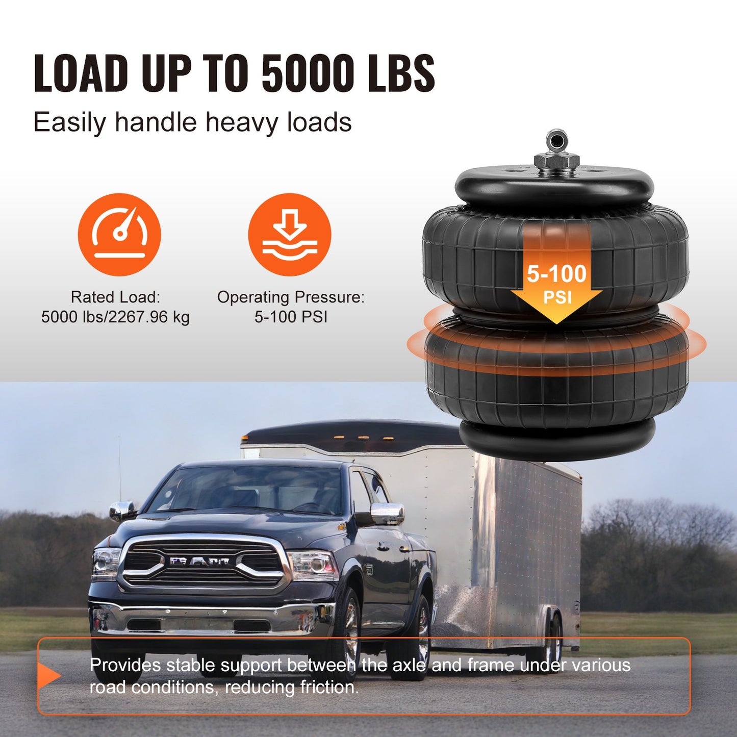 Air Bag Suspension Kit, Air Springs Suspension Bag Kit Compatible with 2003-2013 Dodge Ram 2500 4WD, 2003-2018 Dodge Ram 3500 4WD, 5000 lbs Loading, 5 to 100 PSI