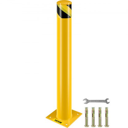 Safety Bollard Safety Barrier Bollard 4-1/2" OD 36" Height Yellow Powder Coat Pipe Steel Safety Barrier with 4 Free Anchor Bolts for Traffic-Sensitive Area