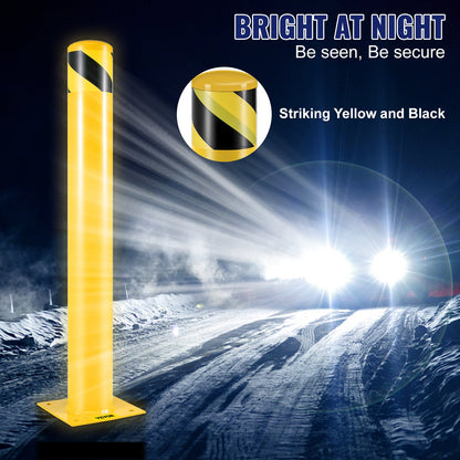 Safety Bollard Safety Barrier Bollard 4-1/2" OD 36" Height Yellow Powder Coat Pipe Steel Safety Barrier with 4 Free Anchor Bolts for Traffic-Sensitive Area