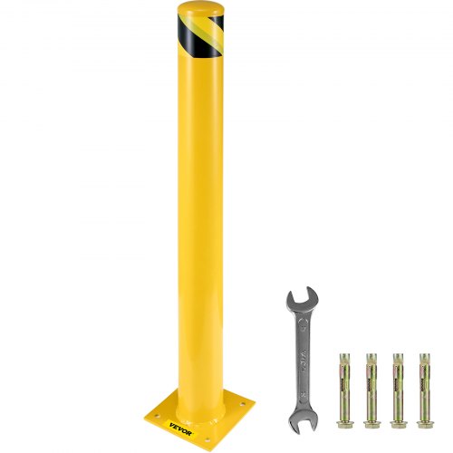 42"x5.5" Safety Bollard, 5-1/2" OD 42" Height Safety Barrier Bollard, Yellow Powder Coat Pipe Steel Safety Barrier, with 4 Free Anchor Bolts, for Traffic-Sensitive Area