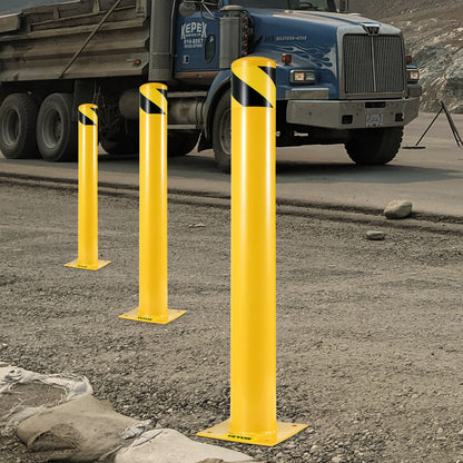 42"x5.5" Safety Bollard, 5-1/2" OD 42" Height Safety Barrier Bollard, Yellow Powder Coat Pipe Steel Safety Barrier, with 4 Free Anchor Bolts, for Traffic-Sensitive Area