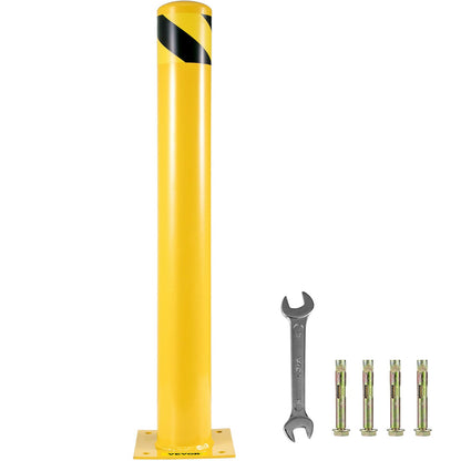 42"x5.5" Safety Bollard, 5-1/2" OD 42" Height Safety Barrier Bollard, Yellow Powder Coat Pipe Steel Safety Barrier, with 4 Free Anchor Bolts, for Traffic-Sensitive Area