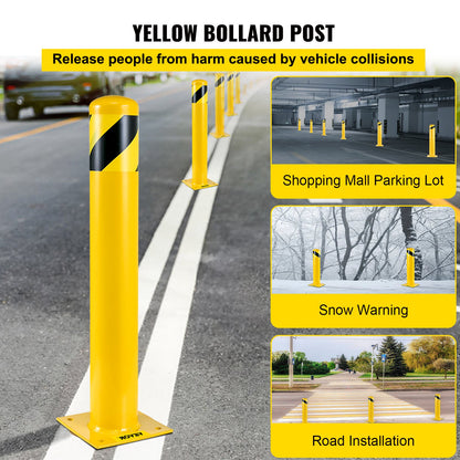 Safety Bollard, 36 Inch Height Bollard Post, 5.5 Inch Diameter Steel Pipe Safety Bollard Post, Yellow Steel Bollard, Steel Safety Bollard with 8 Anchor Bolts, Perfect for Traffic-Sensitive Area